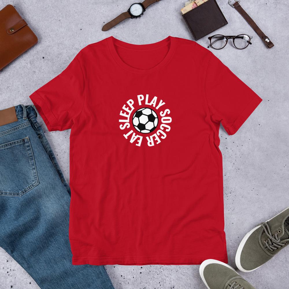Eat Sleep Play Soccer t-paita unisex - FourFan