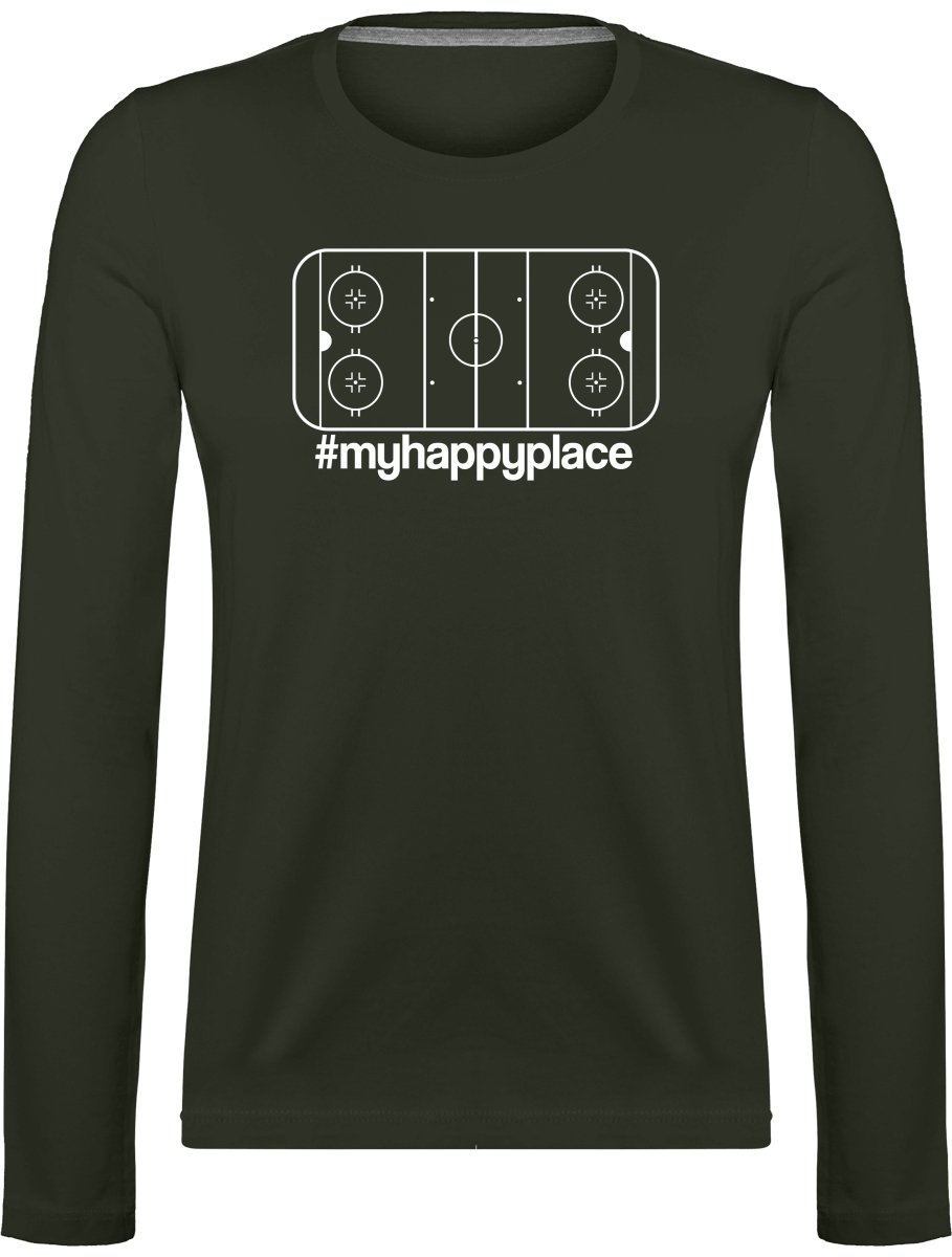 #myhappyplace valkoinen kaukalo pitkähihainen t-paita naisten malli - FourFan