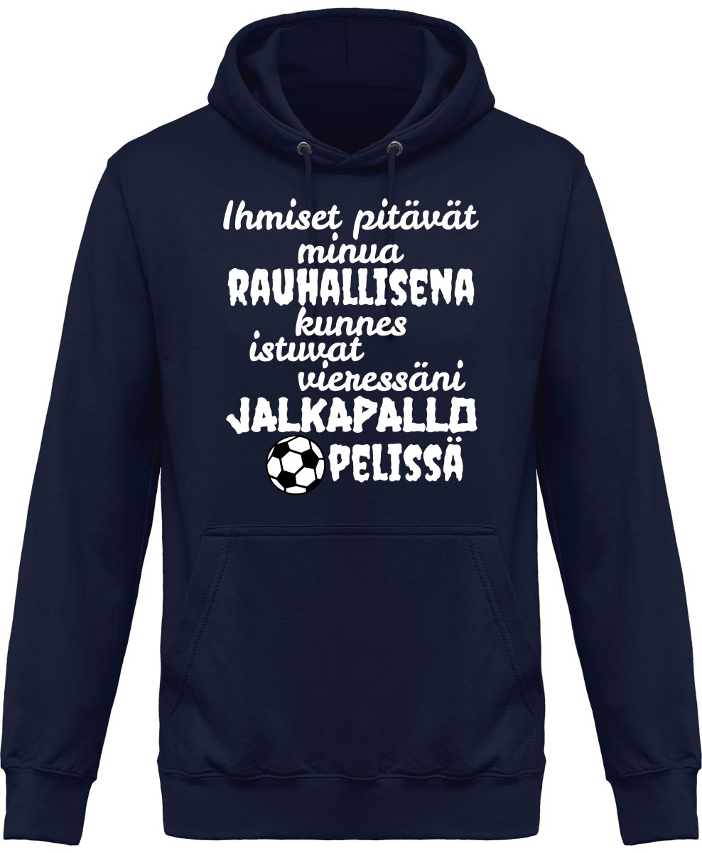 Rauhallisena kunnes jalkapallo huppari unisex valkoisella tekstillä - FourFan