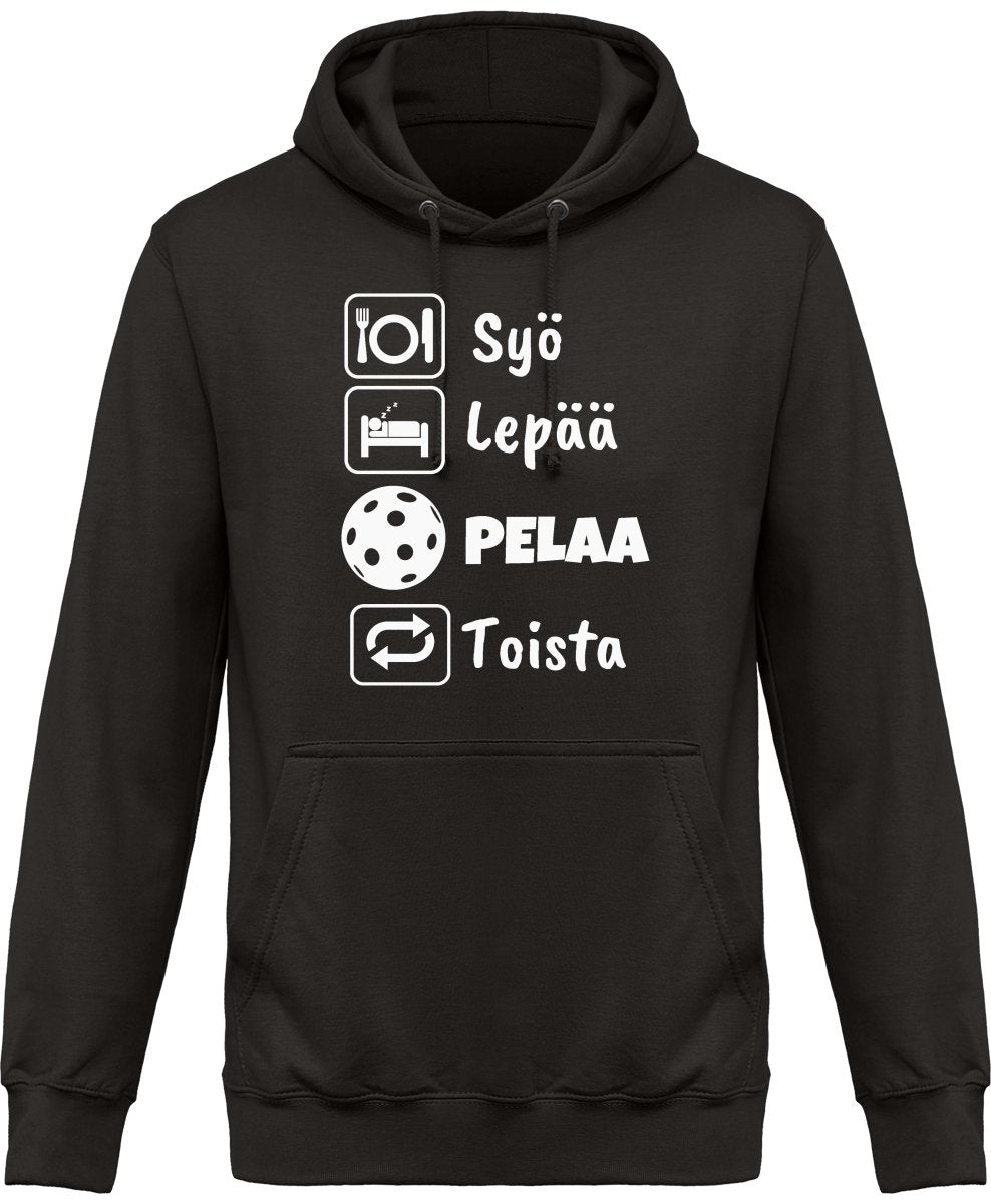 Syö, Lepää, Salibandy unisex huppari valkoinen teksti - FourFan