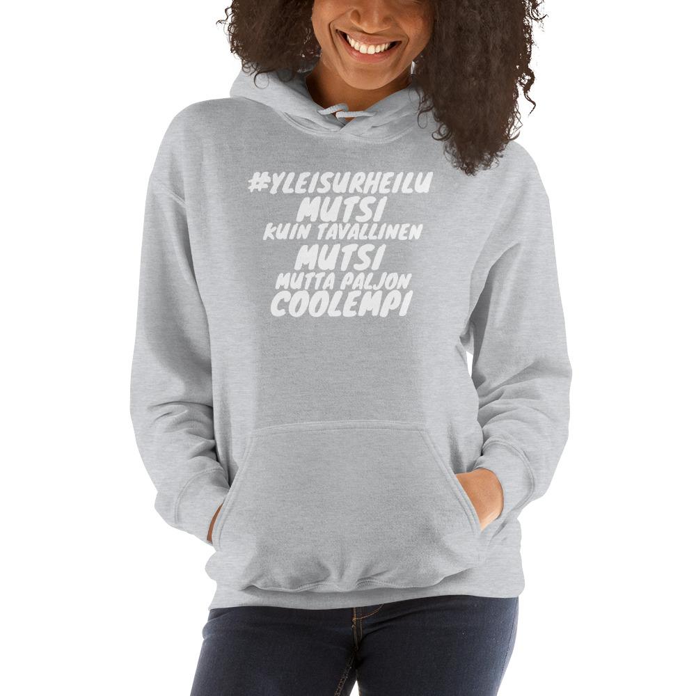 #Yleisurheilumutsi coolempi huppari unisex valkoisella tekstillä - FourFan