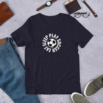 Eat Sleep Play Soccer t-paita unisex - FourFan