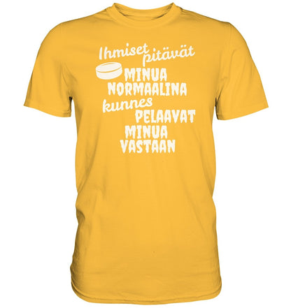 Ihmiset pitävät jääkiekko t-paita valkoisella tekstillä - Premium Shirt - FourFan