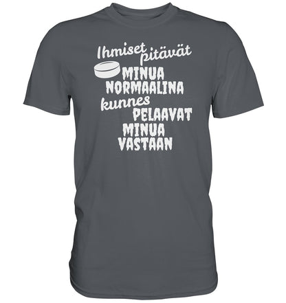 Ihmiset pitävät jääkiekko t-paita valkoisella tekstillä - Premium Shirt - FourFan