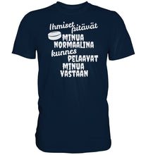 Load image into Gallery viewer, Ihmiset pitävät jääkiekko t-paita valkoisella tekstillä - Premium Shirt - FourFan
