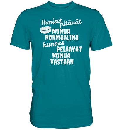Ihmiset pitävät jääkiekko t-paita valkoisella tekstillä - Premium Shirt - FourFan