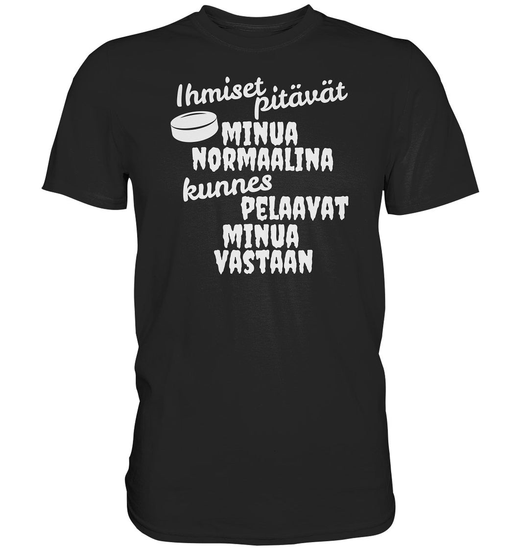 Ihmiset pitävät jääkiekko t-paita valkoisella tekstillä - Premium Shirt - FourFan