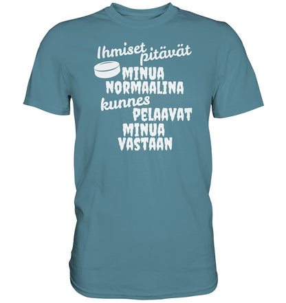 Ihmiset pitävät jääkiekko t-paita valkoisella tekstillä - Premium Shirt - FourFan