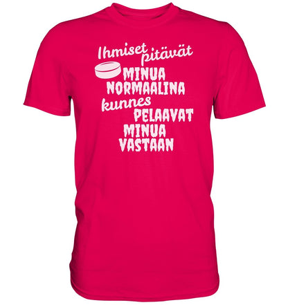 Ihmiset pitävät jääkiekko t-paita valkoisella tekstillä - Premium Shirt - FourFan
