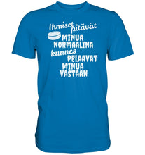 Load image into Gallery viewer, Ihmiset pitävät jääkiekko t-paita valkoisella tekstillä - Premium Shirt - FourFan
