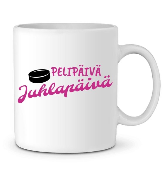 Jääkiekko Pelipäivä Juhlapäivä muki (pinkki teksti) - FourFan