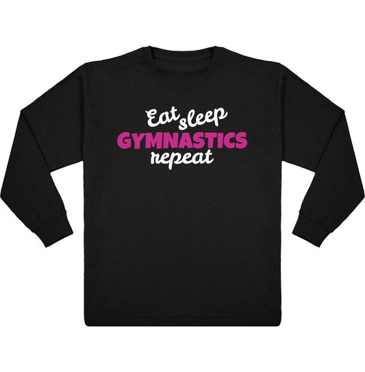Lasten Eat Sleep Gymnastics pitkähihainen t-paita MUSTA (koko 164 cm) - FourFan
