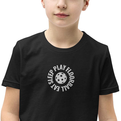 Lasten Eat Sleep Play Floorball t-paita (brodeerattu) - FourFan