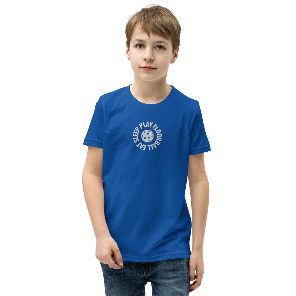 Lasten Eat Sleep Play Floorball t-paita (brodeerattu) - FourFan
