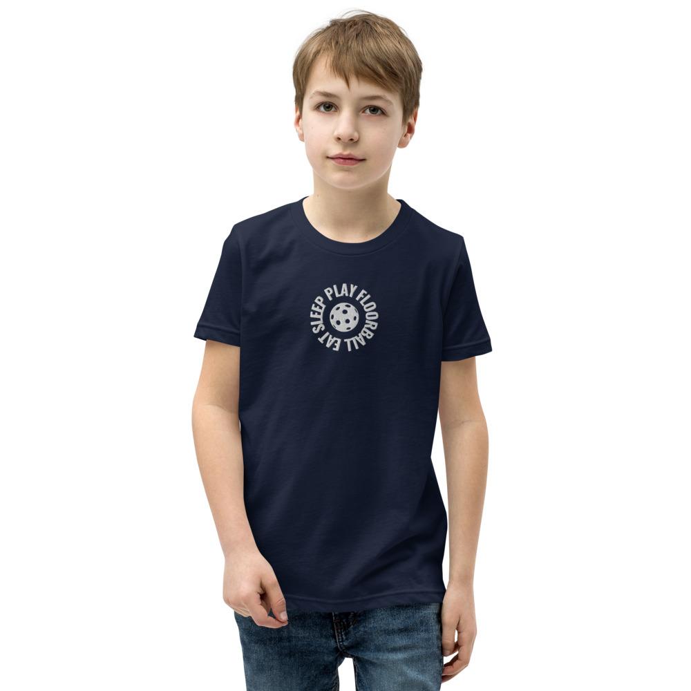 Lasten Eat Sleep Play Floorball t-paita (brodeerattu) - FourFan