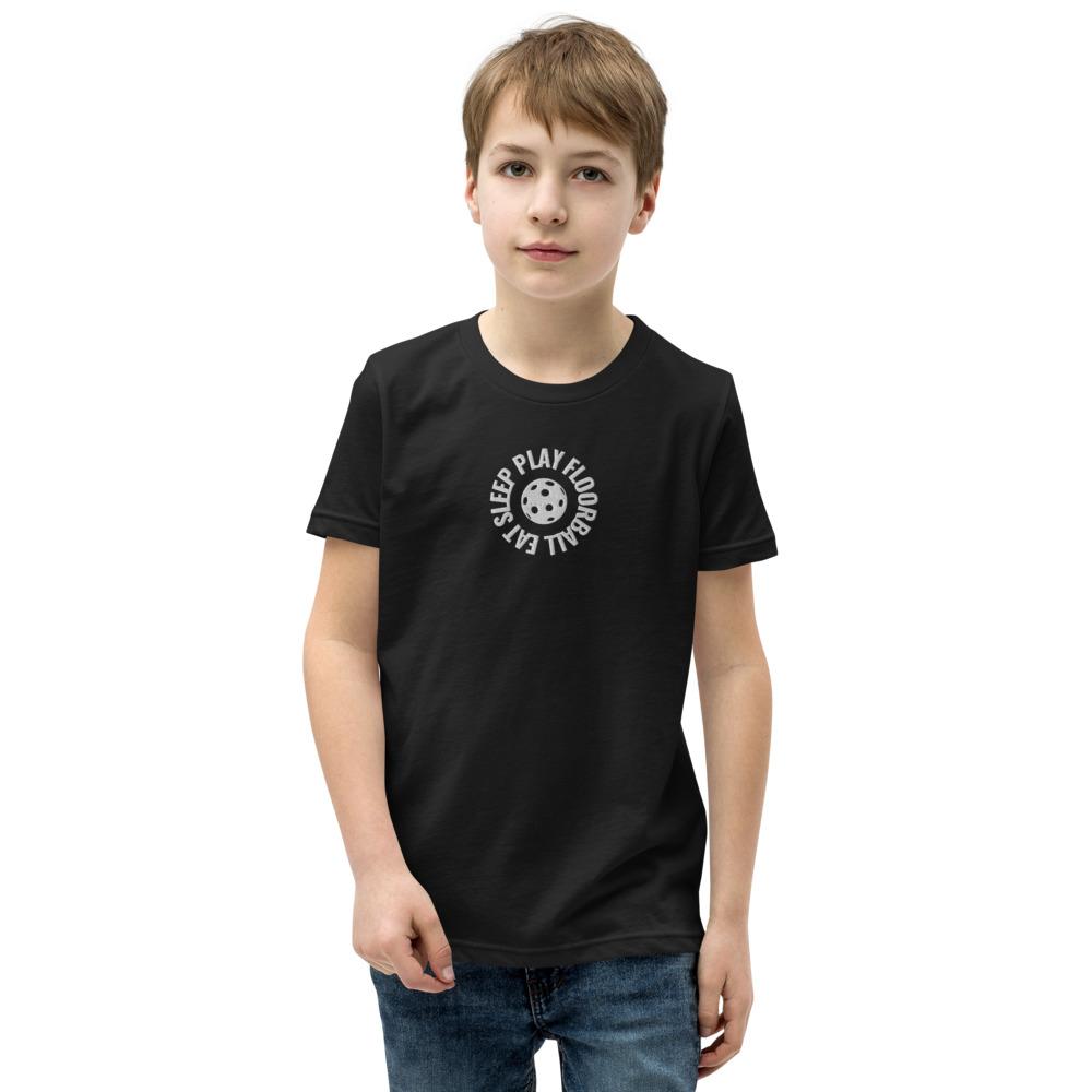 Lasten Eat Sleep Play Floorball t-paita (brodeerattu) - FourFan