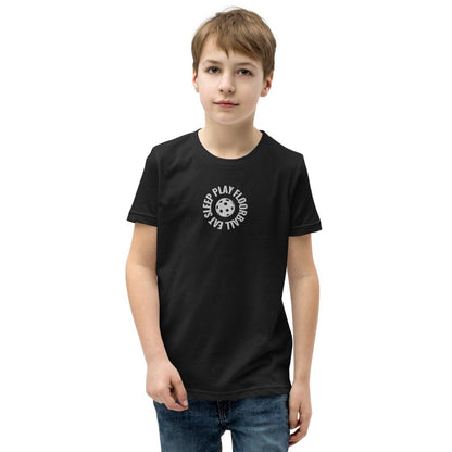 Lasten Eat Sleep Play Floorball t-paita (brodeerattu) - FourFan