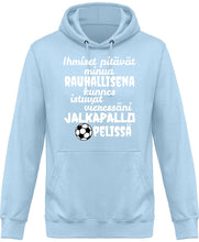 Load image into Gallery viewer, Rauhallisena kunnes jalkapallo huppari unisex valkoisella tekstillä - FourFan
