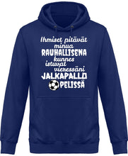 Load image into Gallery viewer, Rauhallisena kunnes jalkapallo huppari unisex valkoisella tekstillä - FourFan
