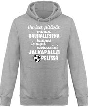 Load image into Gallery viewer, Rauhallisena kunnes jalkapallo huppari unisex valkoisella tekstillä - FourFan
