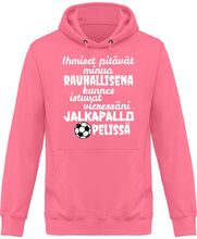 Load image into Gallery viewer, Rauhallisena kunnes jalkapallo huppari unisex valkoisella tekstillä - FourFan
