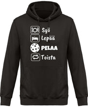 Load image into Gallery viewer, Syö, Lepää, Salibandy unisex huppari valkoinen teksti - FourFan
