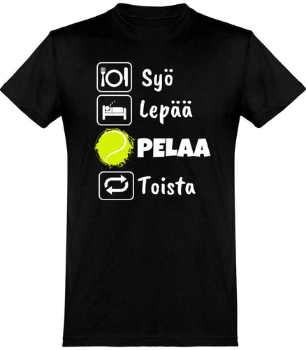 Syö, Lepää tennis t-paita unisex - FourFan